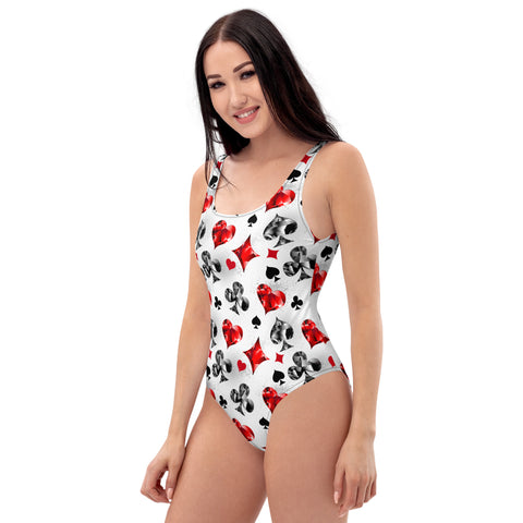 Bejeweled Card Suits One-Piece Swimsuit